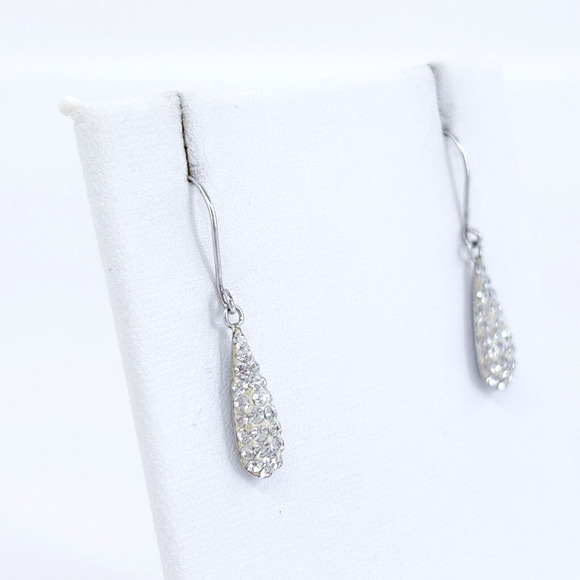 Vintage ATI Sterling Silver 925 Crystal Teardrop Dangle Earrings - Picture 3 of 6